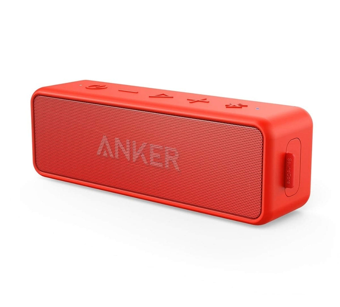 Anker SoundCore 2 Portable Bluetooth Speaker, Wireless, Enhanced Bass, 24-Hour Playtime, 66ft Range, IPX7 Water Resistant, Built-in Mic, Ideal for Travel, Compact and Easy to Use - Red