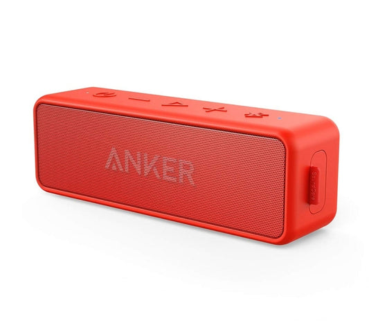 Anker SoundCore 2 Draagbare Bluetooth-luidspreker, Draadloos, Verbeterde Bas, 24 Uur Speeltyd, 20m Bereik, IPX7 Waterbestand, Ingeboude Mikrofoon, Ideaal vir Reis, Kompak en Maklik om te Gebruik – Rooi