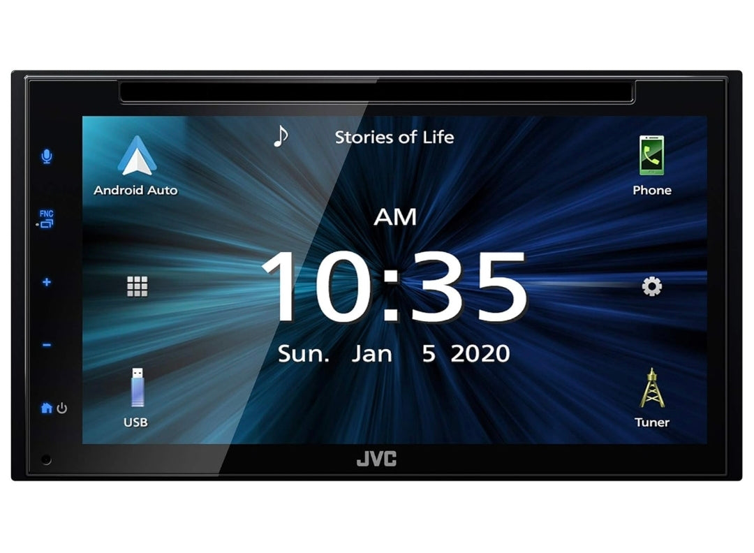 JVC KW-V660BT Apple CarPlay Android Auto DVD/CD-speler met 6.8" Kapasitiewe Raakskerm, Bluetooth Oudio en Hands-free Oproepe, MP3-speler, Dubbel DIN, 13-band EQ, SiriusXM, AM/FM Motorradio