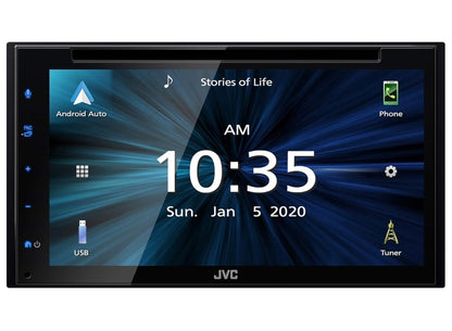 JVC KW-V660BT Apple CarPlay Android Auto DVD/CD-speler met 6.8" Kapasitiewe Raakskerm, Bluetooth Oudio en Hands-free Oproepe, MP3-speler, Dubbel DIN, 13-band EQ, SiriusXM, AM/FM Motorradio