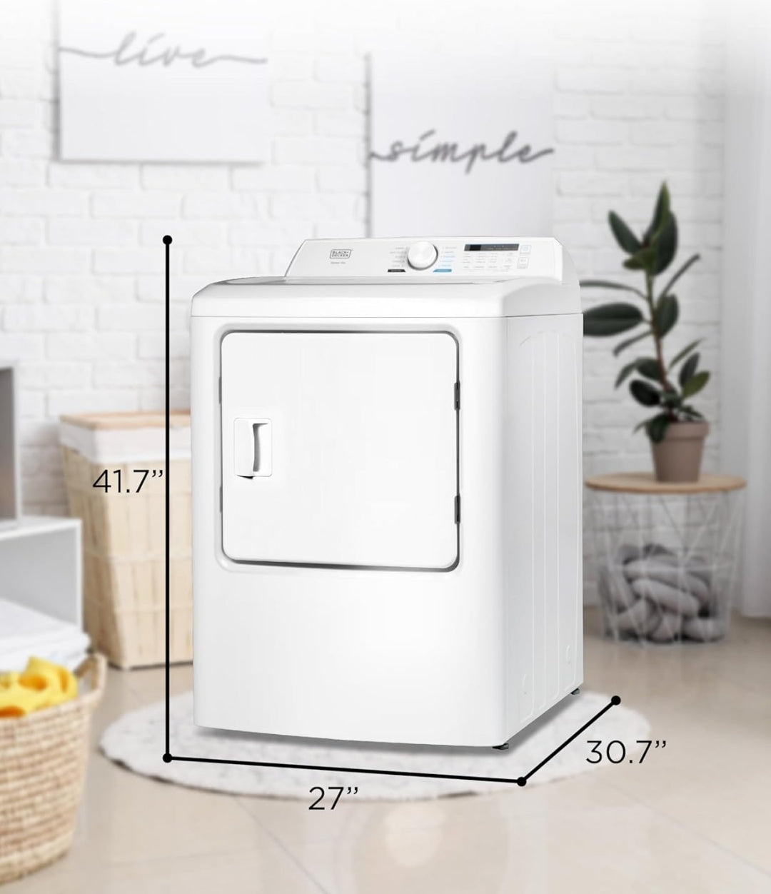 BLACK+DECKER 7.0 Cu. Ft. Voorlaai Droër, Wasgoed Droër met LED-skerm en Draaiknopbeheer, 5 Sensor- en Handdroogkeuses, Kreukelversorging, 240V, BLD67ME, Wit