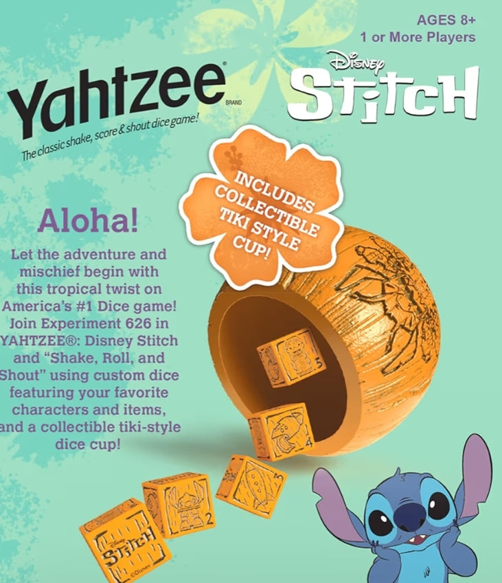 YAHTZEE: Collectible Tiki Style Dice Cup, Classic Dice Game Based on Disney’s Lilo & Stitch