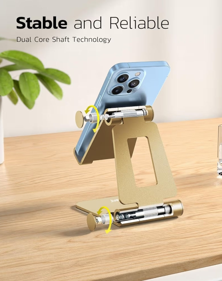 Dubbelvoubare, Volledig Verstelbare Opvoubare Telefoonstaander Dok versoenbaar met iPhone 11-17 Pro Max Xs Xr X 8, Nintendo Switch, Alle Fone - (Goud)