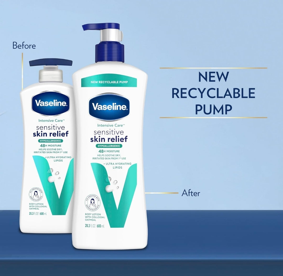 Vaseline Intensive Care Body Lotion 4 Pack Sensitive Skin Relief For Dry Skin With Colloidal Oatmeal and Ultra-Hydrating Lipids 20.3 oz