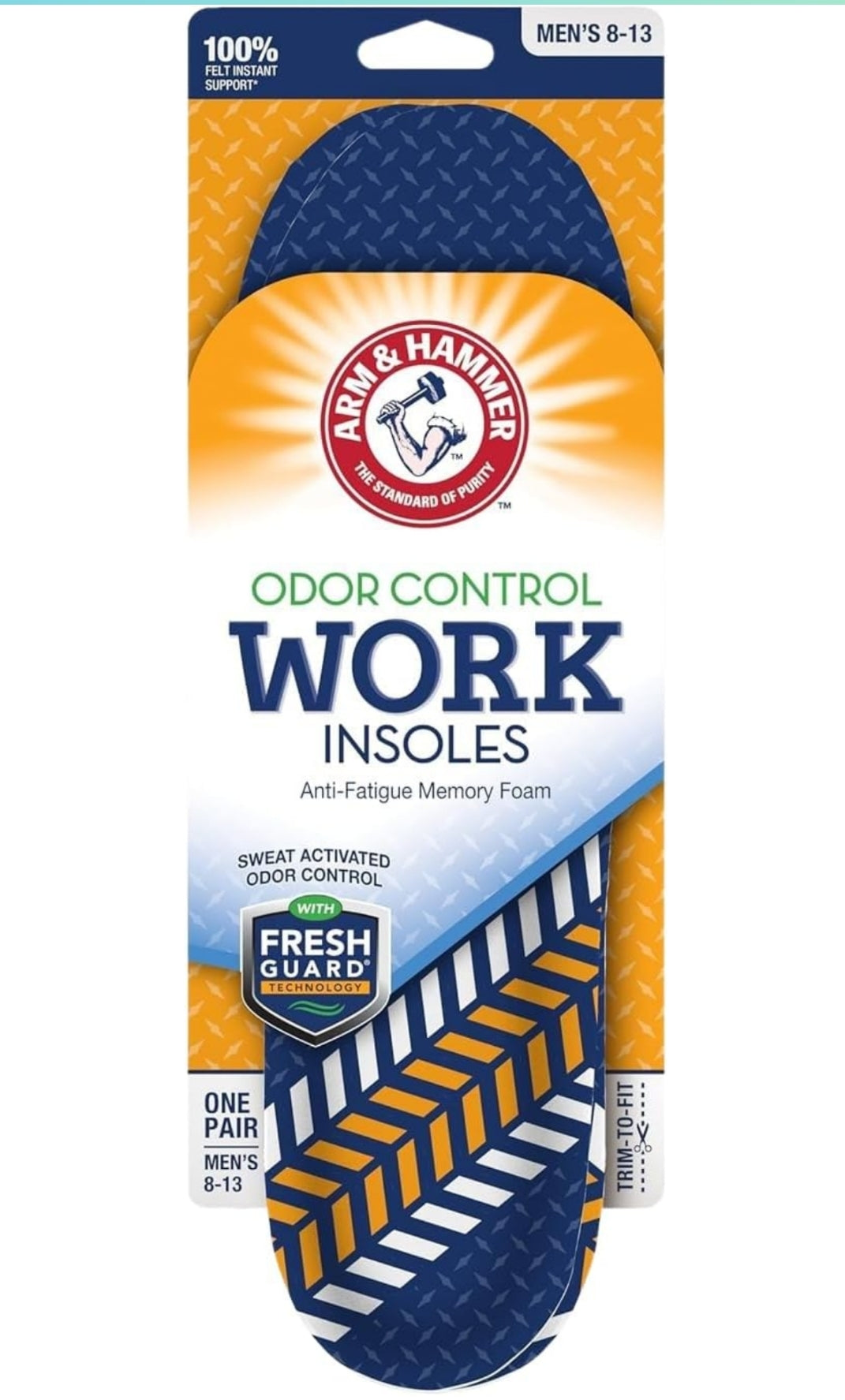 Arm & Hammer Memory Foam Work Insoles for Men and Women, Pair of Anti-Fatigue w/ Arch Support - (1 Pack)