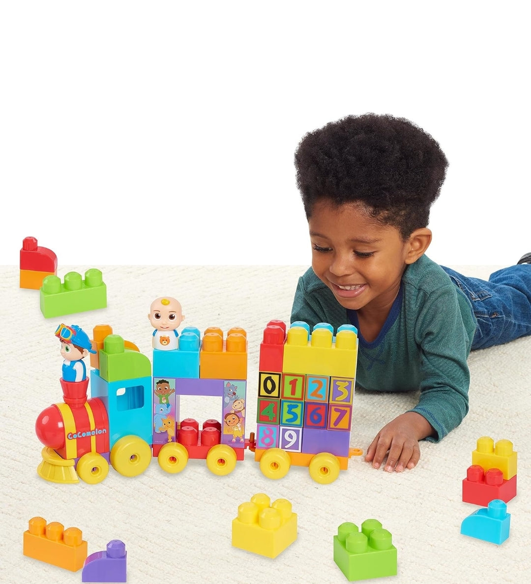 CoComelon Stacking Train, 40 Piece Large Building Block Set, 2 Figures, Colors, Numbers, Officially Licensed Kids Toys for Ages 18 Month by Just Play