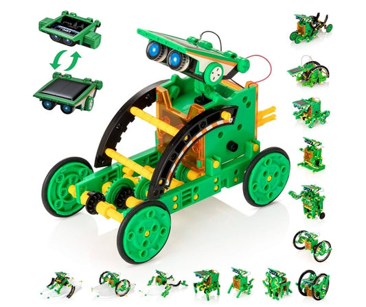 14-in-1 Solar Robot Kit Educational STEM Science Toy, DIY Solar Power Building Kit - Robotic Set Toys (Green)
