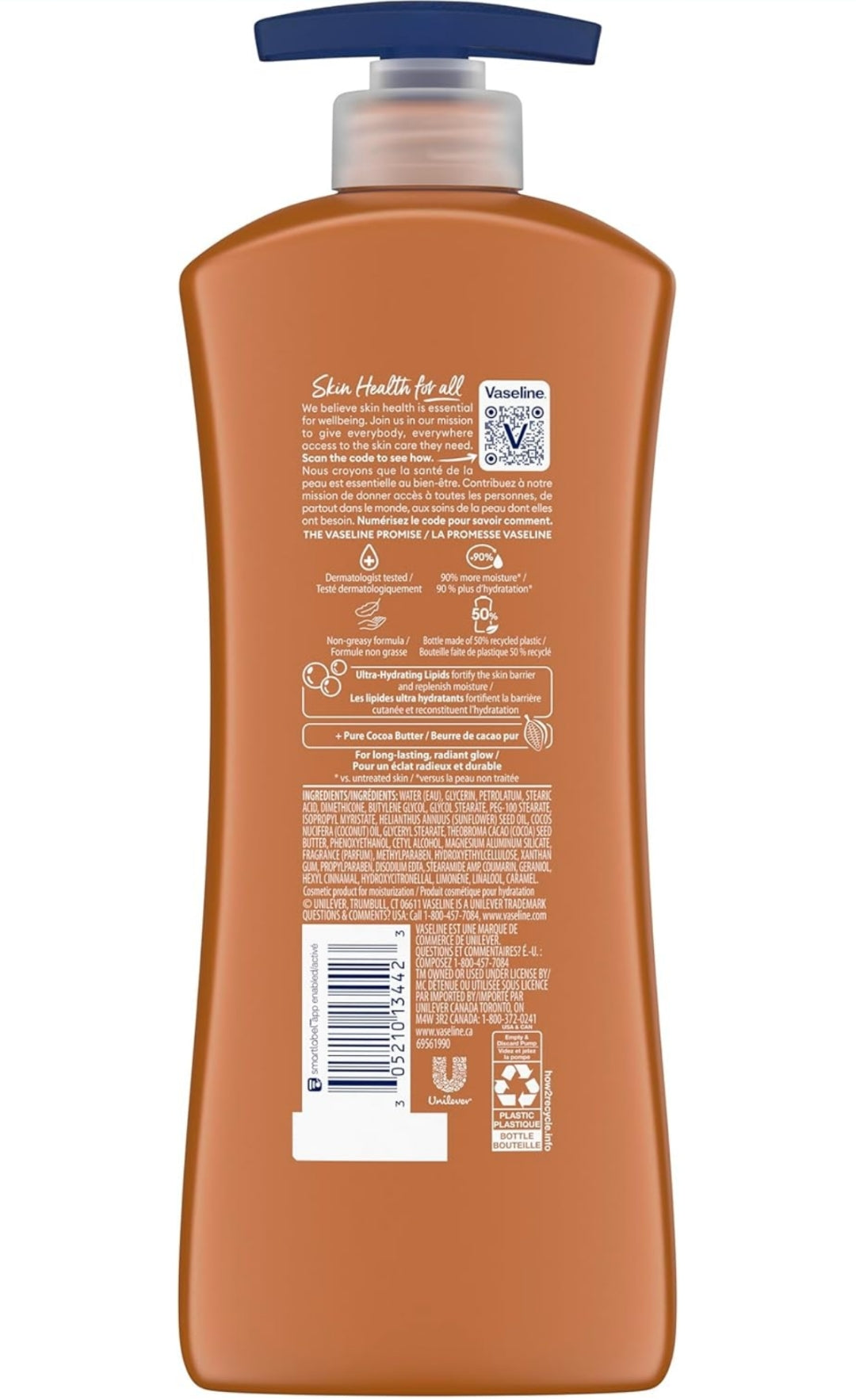 Vaseline Intensive Care Body Lotion Cocoa Radiant 4 Count for Dry Skin Lotion Made with Ultra-Hydrating Lipids and Pure Cocoa Butter for a Long-Lasting, Radiant Glow 20.3 Oz