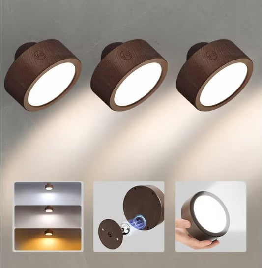 LED Wall Mounted Lights, 5500mAh Rechargeable 3 Color Temps & Remote and Touch Control, 360°Rotation Dimmable Cordless (3PK Walnut)