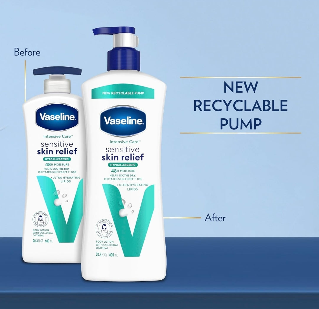 Vaseline Intensive Care Body Lotion 4 Pack Sensitive Skin Relief For Dry Skin With Colloidal Oatmeal and Ultra-Hydrating Lipids 20.3 oz