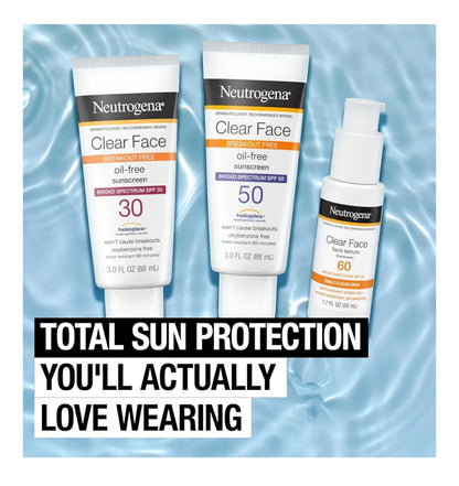 Neutrogena Clear Face Sonskermroom vir Aknee-geneigde Vel SPF 50 Vry van Geur en Oksibensoon Waterbestand Dubbelpak (88.7 ml)