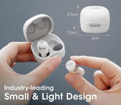JVC Ware Draadlose Kompakte Oordopjes – Aktiewe Geraaskansellasie - Bluetooth 5.3 Oordopjes Koptelefoon vir iPhone, Android - 27 Uur Speeltyd, Lae Latensie Modus - IPX4 Sweet-/Reënbestand, Vinniglaai Tas, Mikrofoon