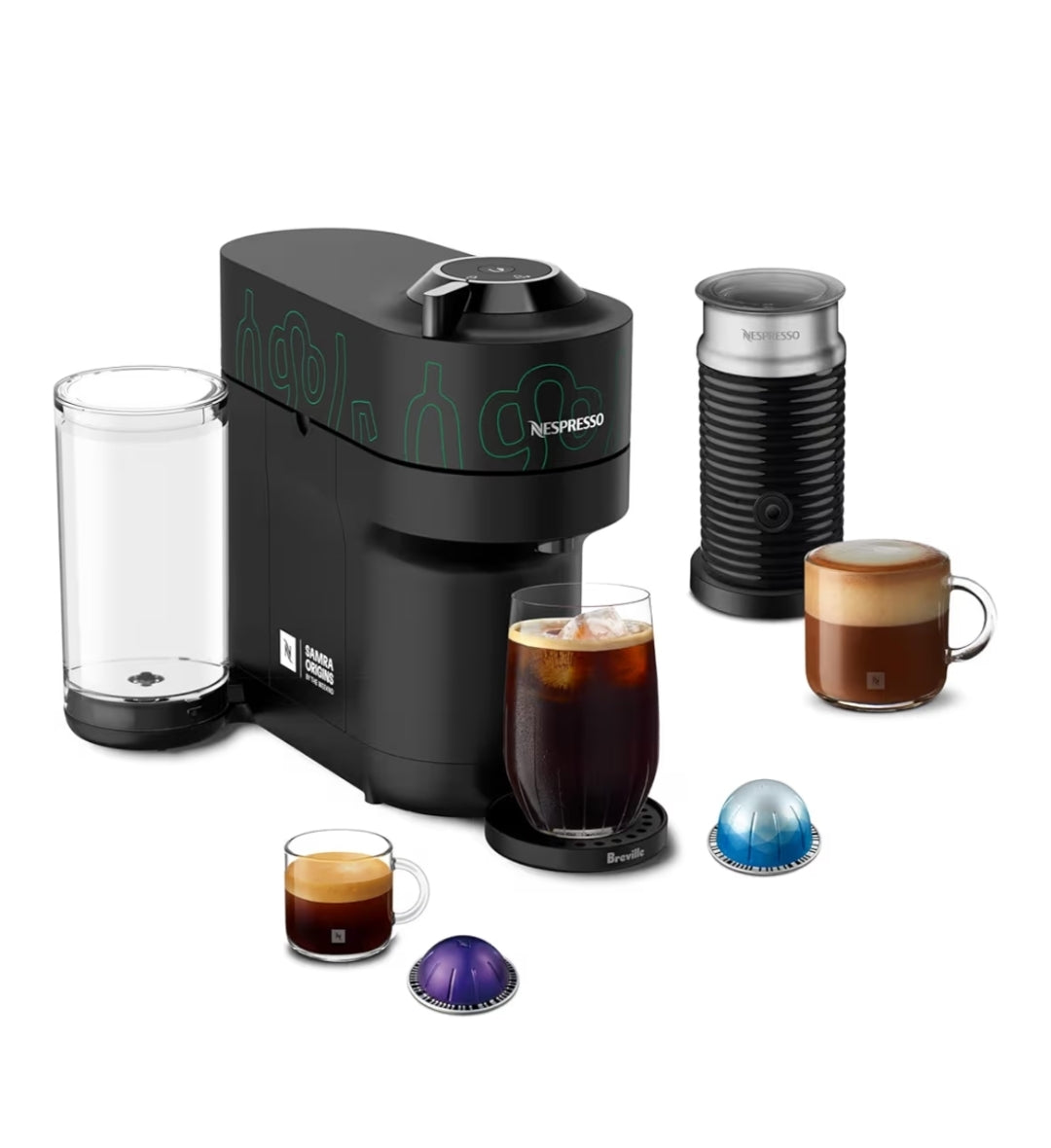 Nespresso Vertuo Pop+ Coffee & Espresso Maker by Breville, Vertuo Metad Green Machine & Nespresso Aeroccino3 milk frother