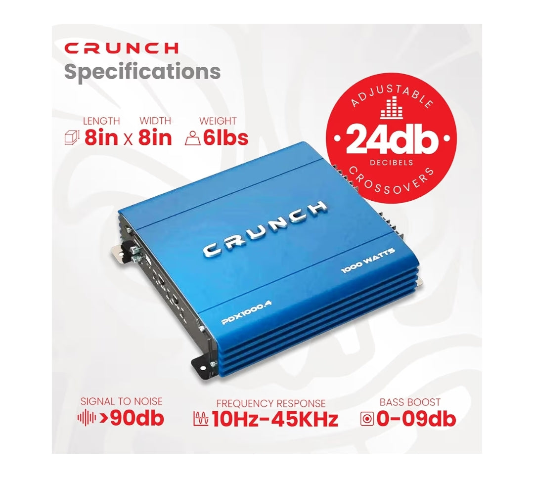 Crunch PDX-1000.4 PowerDriveX 1000 Watt 4 Kanaal Eksklusiewe Blou A/B Kar Stereo Versterker - NUUT