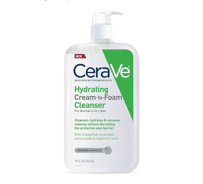 CeraVe Hydrating Cream To Foam Cleanser, Make-upverwyderaar Skuimende Gesigsreiniger met Hialuroonsuur, Normale tot Droë Vel - 19 oz