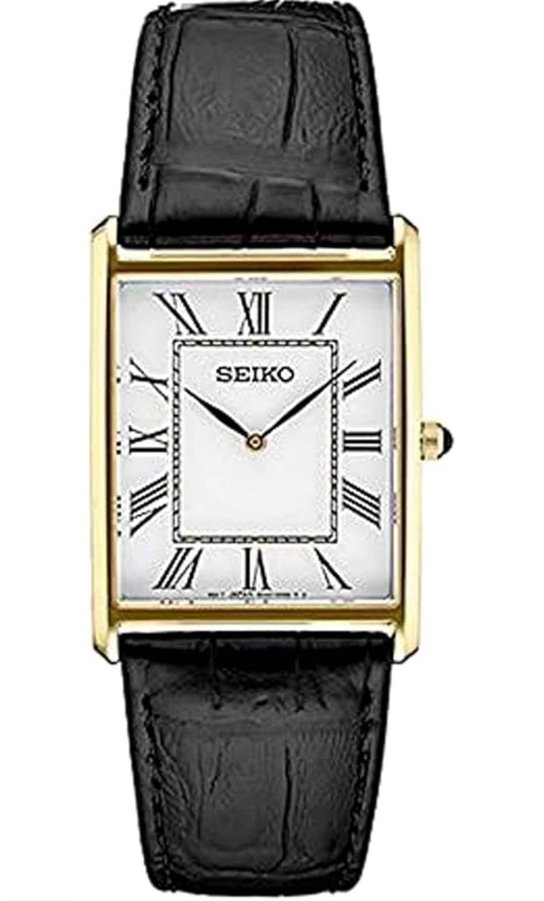 Seiko Essentials Horlosie Waterbestand m/ Vlekvrye Staal Reghoekige Kas en Leerband - Wit
