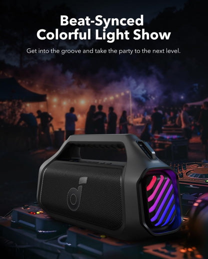 Soundcore Boom 2 Plus By Anker, Outdoor Speaker, 140W, 2+2 Channel, BassUp 2.0, 20H Playtime, Fast Charge, IPX7 Waterproof, RGB Lights, Power Bank, Bluetooth 5.3, Portable for Outdoors, Camping, Beach