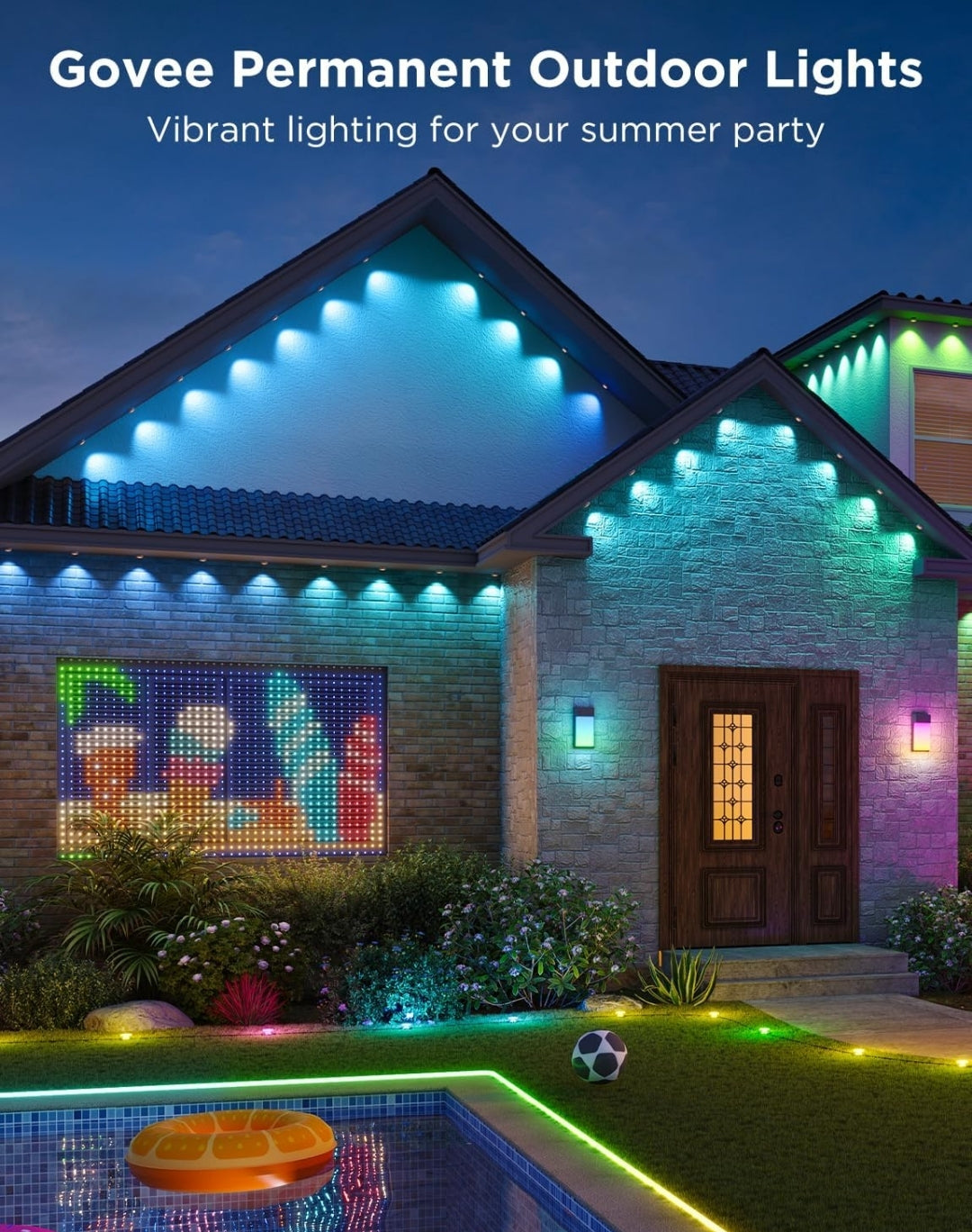 Permanent Outdoor Lights 2, 100ft RGBIC Outdoor Lights with 72 LED Lights, IP67 Waterproof, 100 Scene Modes with 40lm White for Outdoor Decorations, Works with Alexa, Google Assistant, Black