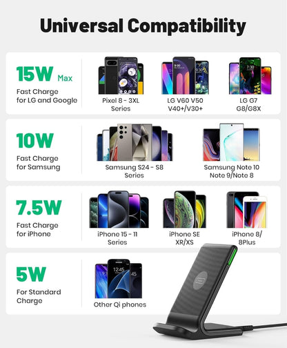 [2-Pack] Wireless Charger, INIU 15W Qi-Certified Fast Wireless Charging Stand with Sleep-Friendly Adaptive Light Compatible with iPhone 16 15 14 13 12 Pro Max Plus Samsung Galaxy S22 S21 Note 20 etc