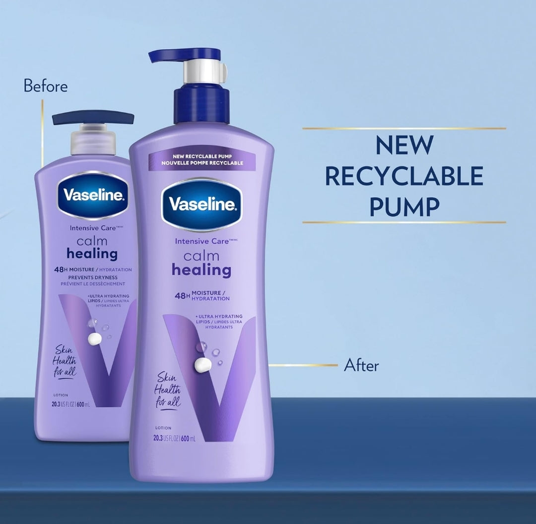Vaseline Intensive Care Calm Healing Body Lotion 3 count for Dry Skin Made with Ultra-Hydrating Lipids and Lavender Extract to Heal and Restore Dry Skin 20.3 oz