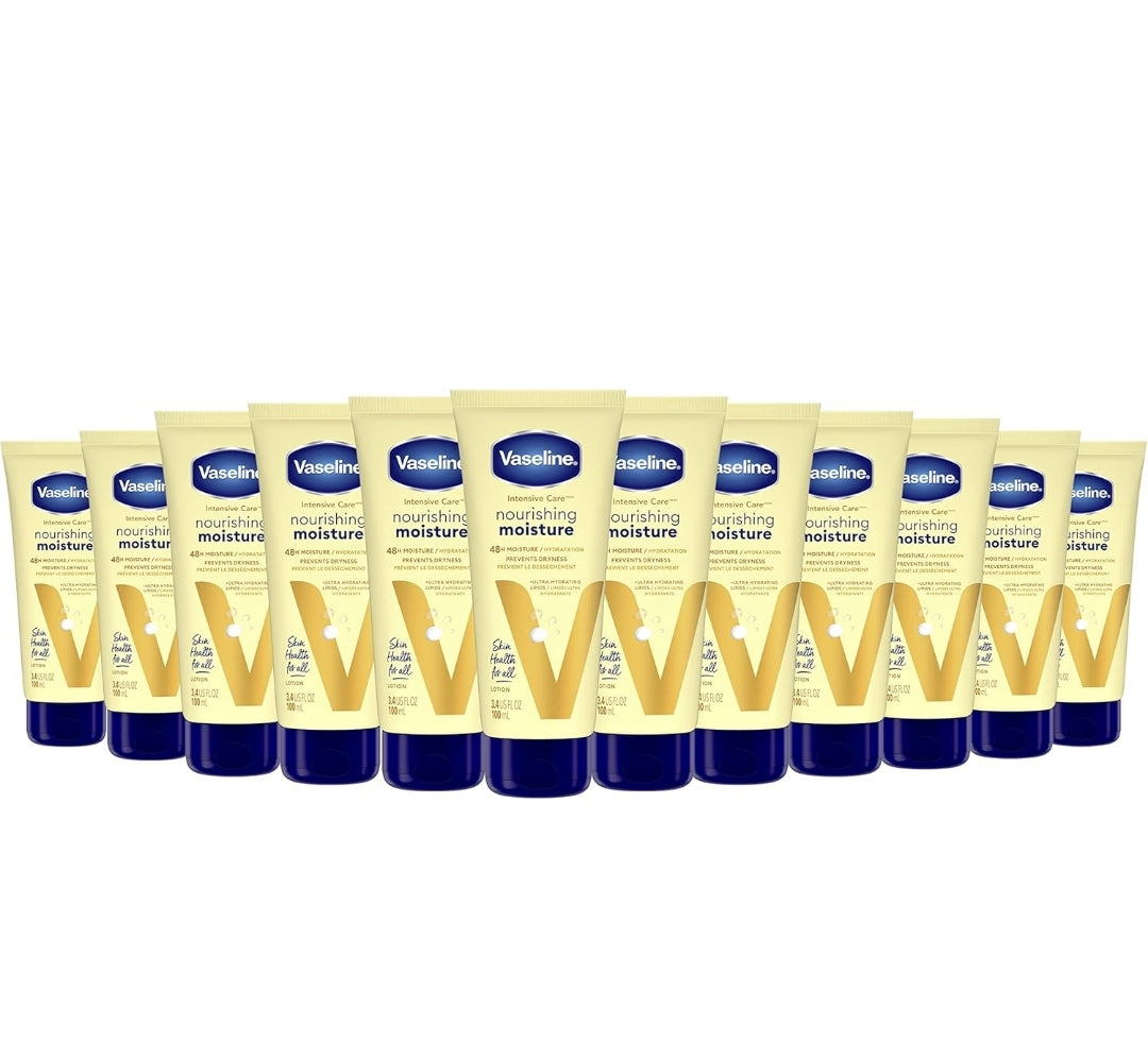 Vaseline Nourishing Moisture Body Lotion Hand & Body Lotion Pack of 12 for Dry Skin made with Ultra-Hydrating Lipids & Pure Oat Extract 3.4 oz