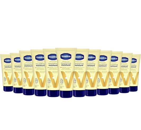 Vaseline Voedende Vog Liggaamroom Hand- en Liggaamroom Pak van 12 vir Droë Vel gemaak met Ultra-Hidrerende Lipiede en Suiwer Hawer-ekstrak 3.4 oz