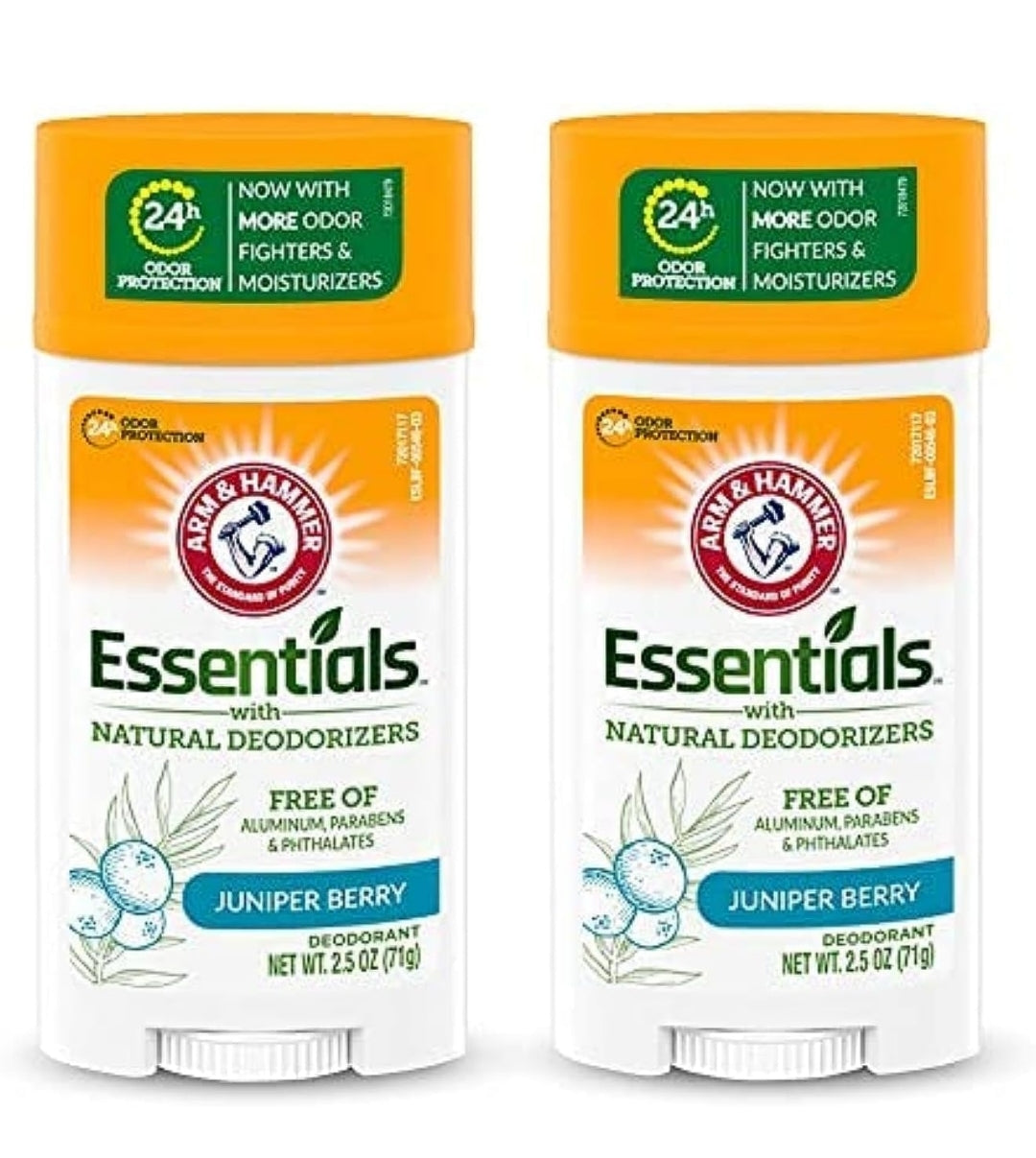 ARM & HAMMER Essentials Deodorant- Clean Juniper Berry- Wide Stick w/ Natural Deodorizers 2.5 oz (Pack of 2)
