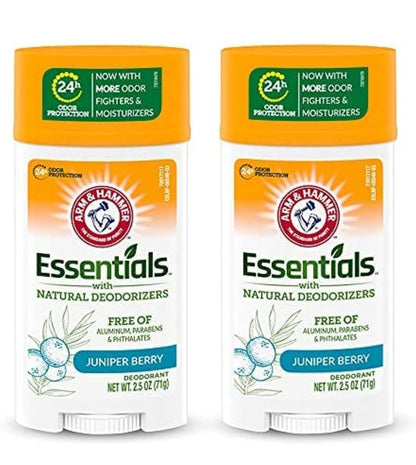 ARM & HAMMER Essentials Deodorant- Clean Juniper Berry- Wide Stick w/ Natural Deodorizers 2.5 oz (Pack of 2)
