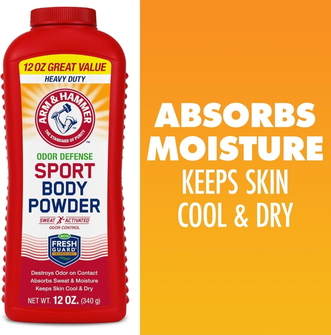 Arm & Hammer Sport Body Powder Talc Free, Aluminum Free Odor Defense w/ Baking Soda (3 Pack)