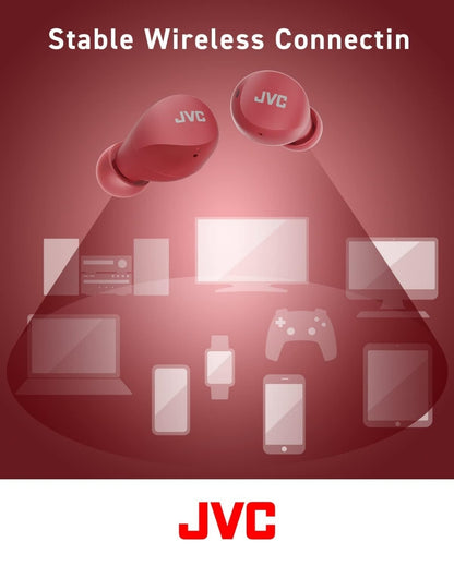 JVC Kompakte en Liggewig Gumy Mini Ware Draadlose Oorfone, Lang Batterylewe (tot 23 Ure), Klank met Neodymium Magneetbestuurder, Waterbestandheid (IPX4) - HAA6TR (Rooi)