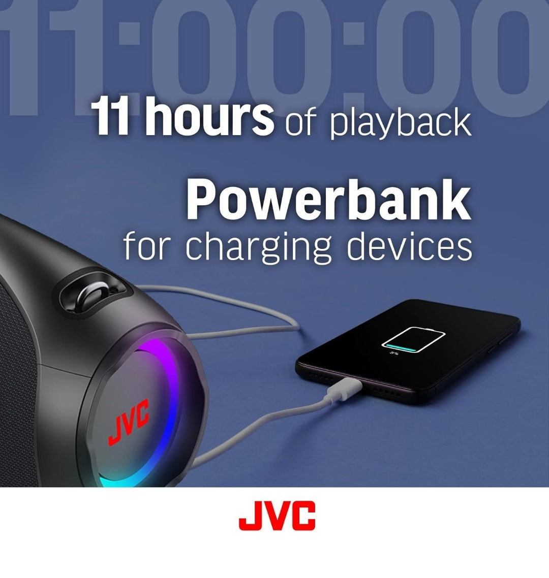 JVC Draagbare Draadlose Bluetooth-luidspreker - 120W met Dubbele Laefrekwensie-luidspreker Diep Bas, RGB-beligting, Binne/Buite Boombox, Bluetooth 5.3, IPX6 Waterbestand, USB-C, 11-uur Speeltyd, 2 Klankmodusse - SP-PA15BT