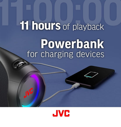 JVC Draagbare Draadlose Bluetooth-luidspreker - 120W met Dubbele Laefrekwensie-luidspreker Diep Bas, RGB-beligting, Binne/Buite Boombox, Bluetooth 5.3, IPX6 Waterbestand, USB-C, 11-uur Speeltyd, 2 Klankmodusse - SP-PA15BT