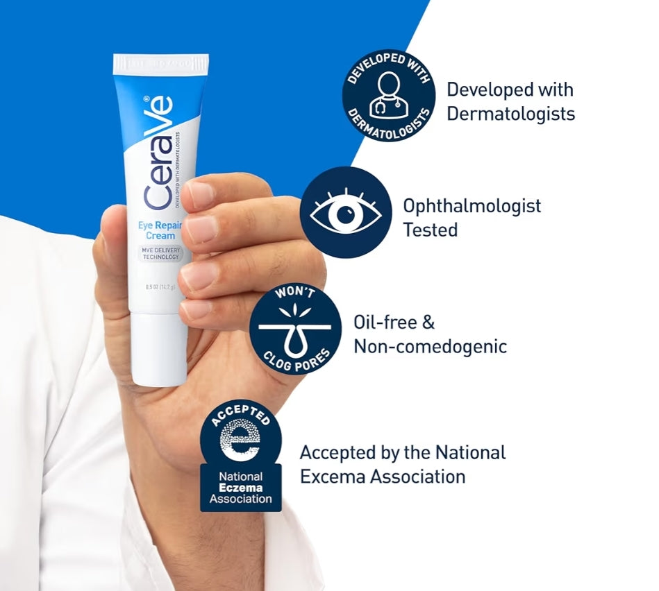 CeraVe Oog Herstelroom, Onder Oogroom Vir Swelling En Sakke Onder Oë, Hialuronzuur + Niasinamied + Mariene Botaniese Kompleks