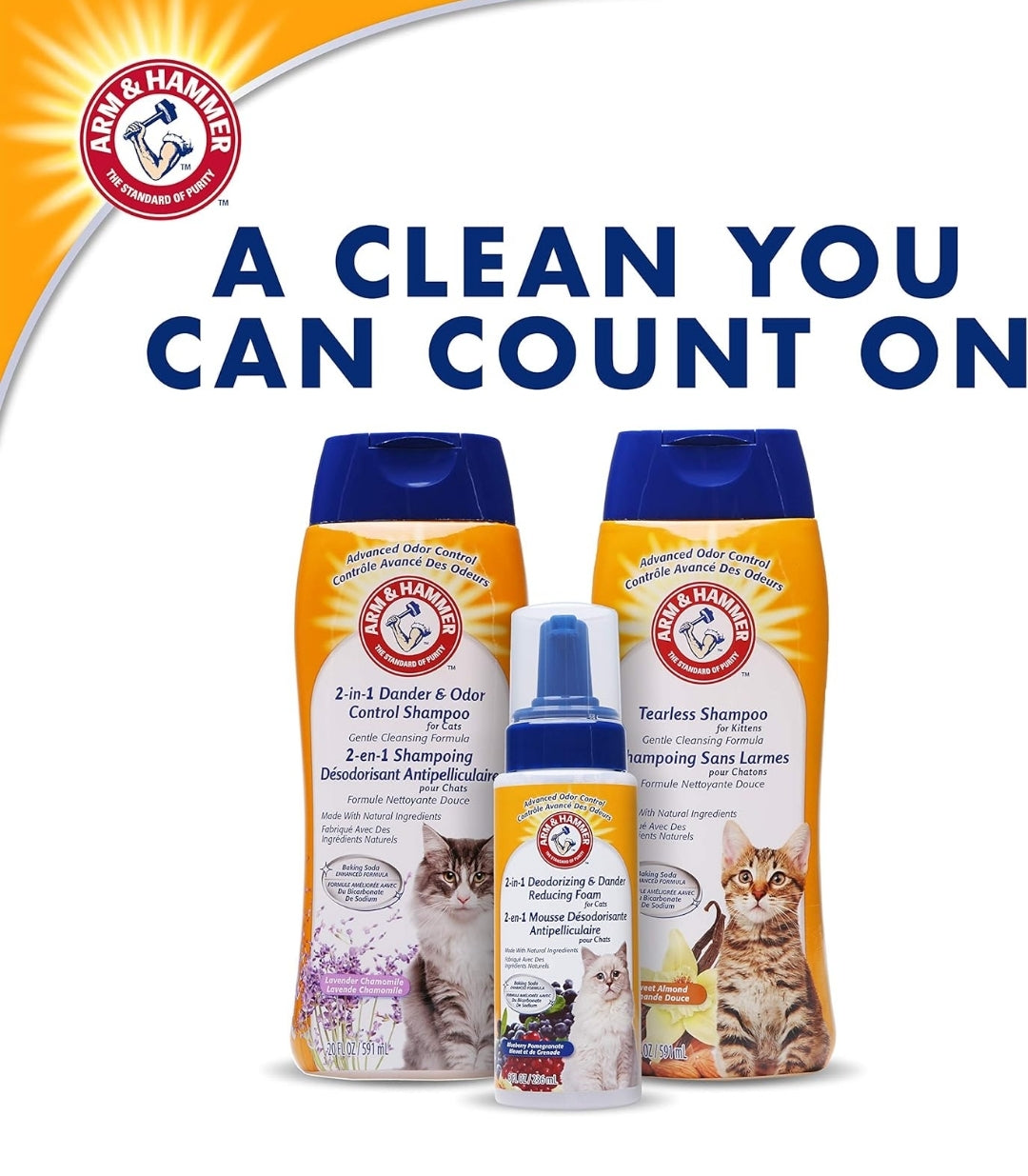 Arm & Hammer 2-in-1 Deodorizing & Shampoo for Cats Moisturizes and Deodorizes- Lavender Chamomile Scent (Pack of 6)
