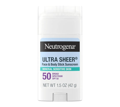 Neutrogena Ultra Sheer Dry Touch SPF 50 Minerale Sonskermstokkie vir Sensitiewe Vel Geen Wit Residu & Veganisties - 1.5 oz