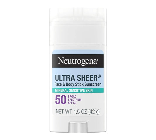 Neutrogena Ultra Sheer Dry Touch SPF 50 Minerale Sonskermstokkie vir Sensitiewe Vel Geen Wit Residu & Veganisties - 1.5 oz