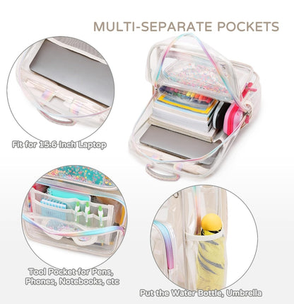 Clear Backpack for Girls Women Transparent Kids Elementary College School Bag Travel Laptop Backpacks Large Bookbags (Beige)