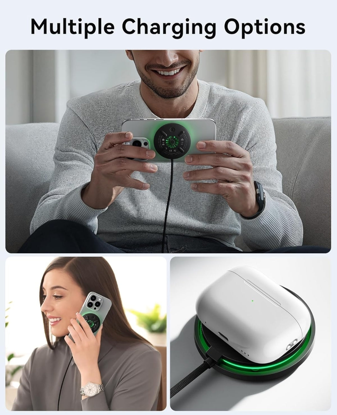INIU Magnetic Wireless Charger, Qi2 Certified 15W Fast Wireless Charging Pad with Cooling Fan, for iPhone 16 15 14 13 12 Series, AirPods, and More (Adapter Included)