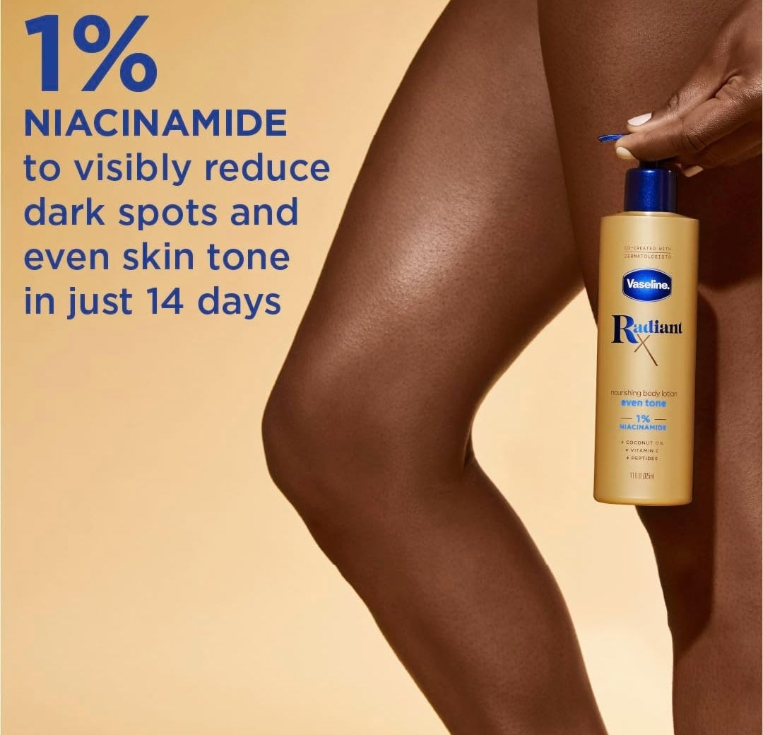 Vaseline Radiant X Even Tone Nourishing Body Lotion With 1% Niacinamide, Coconut Oil, Vitamin C, & Peptides 11 oz
