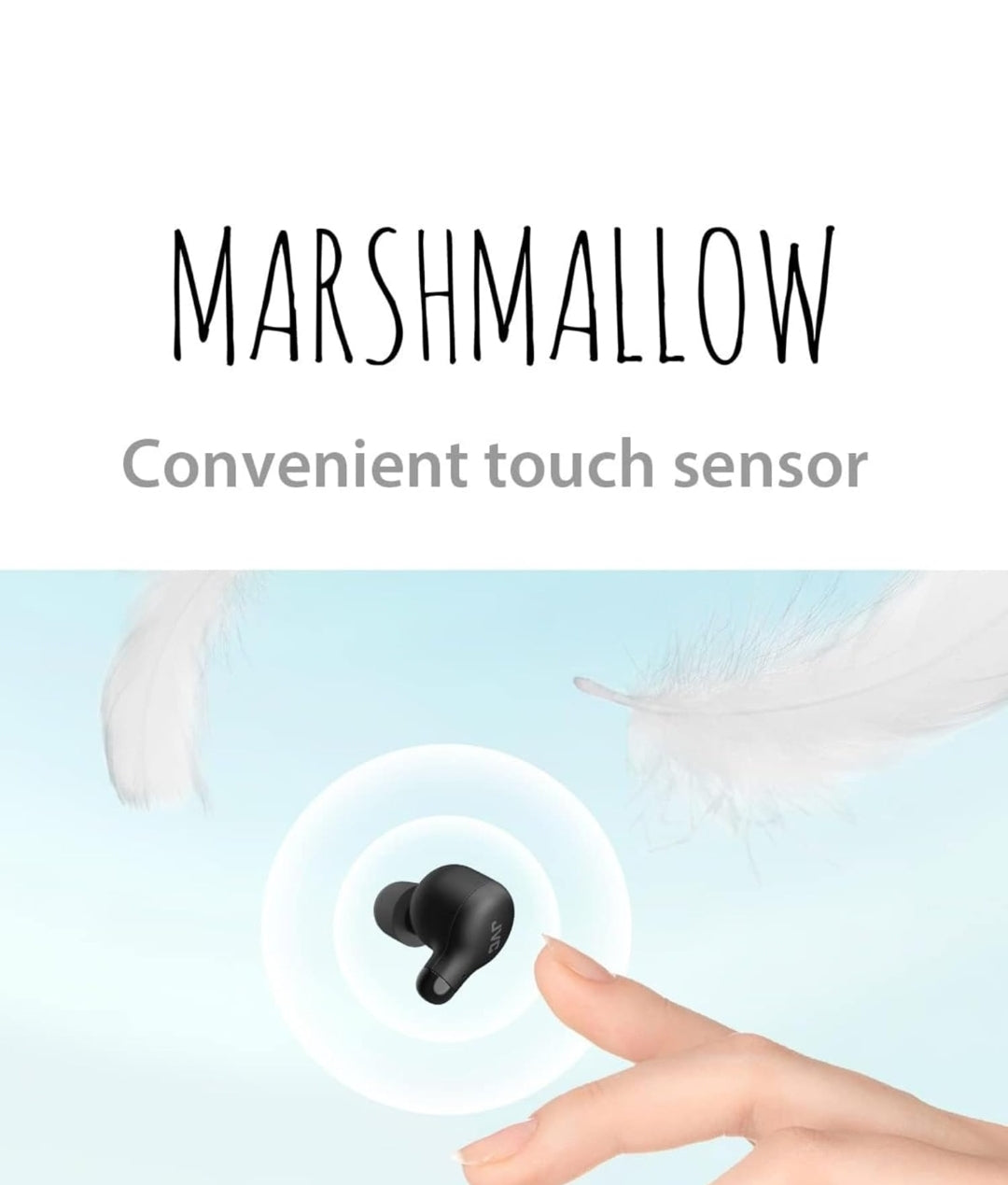 JVC Marshmallow Ware Draadlose Bluetooth 5.3 Oorfone – 28H Battery, Geheueskuim-oorstukke vir Heeldaggemak, IPX4 Waterbestand, Mikrofoon, Kompakte Houer, vir iPhone en Android