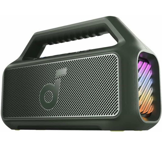 Soundcore Boom 2 deur Anker, Buitelugluidspreker, 80W, Subwoofer, BassUp 2.0, 24H Speeltyd, IPX7 Waterdig, Dryfbaar, RGB-ligte, USB-C, Pasgemaakte EQ, Bluetooth 5.3, Draagbaar vir Kampering, Strand en Agterplaas
