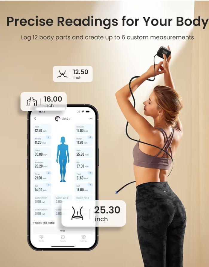 Smart Scale for Body Weight & Smart Body Measuring Rechargeable Tape with LED Display