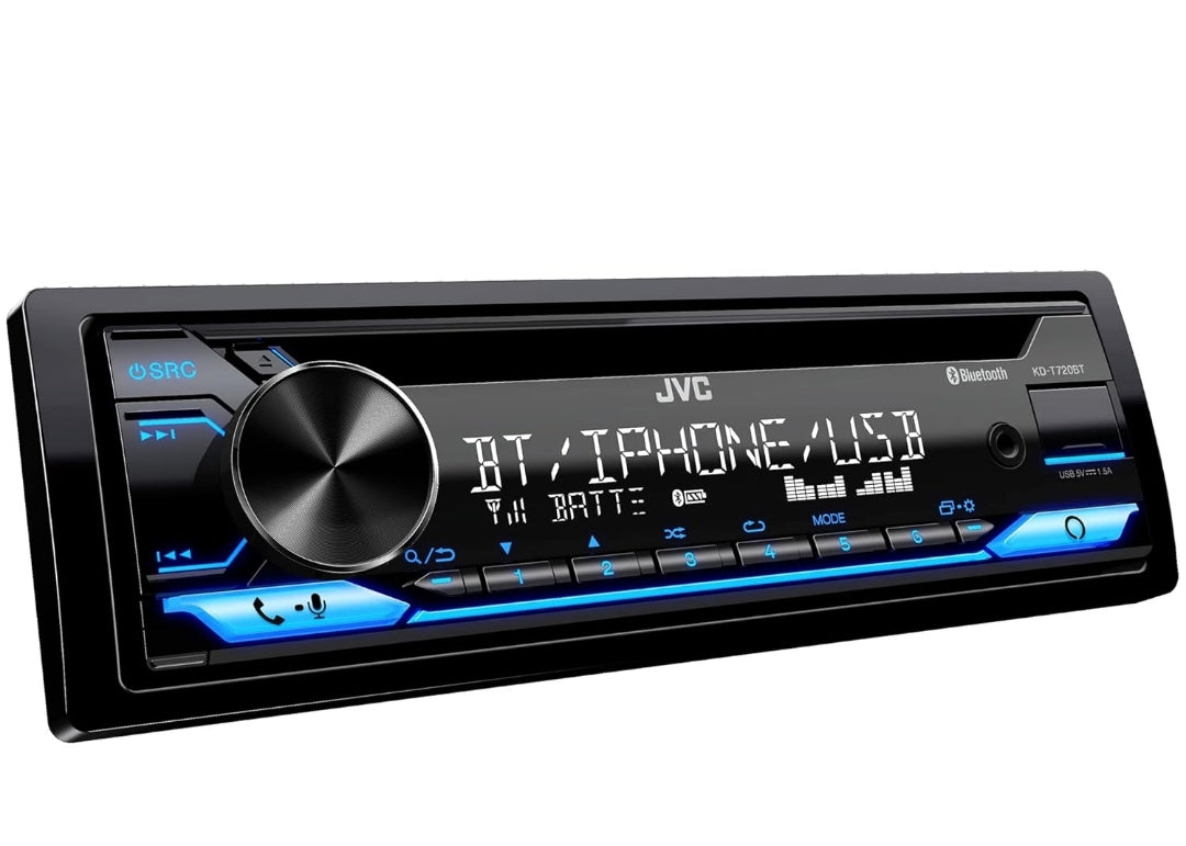 JVC KD-T720BT - CD-motorradio, enkel-din, Bluetooth-klank en handvrye oproepe met eksterne mikrofoon, CD, MP3, USB, AUX-invoer AM/FM-radio, hoëkragversterker, Alexa-stembeheer