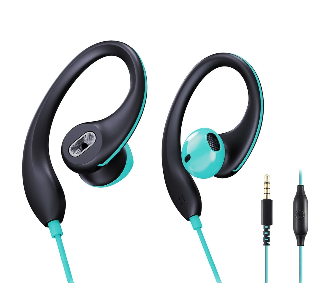 Sportoorfone met koord, binne-oor-koptelefoon met oorhaak, oorclip, hardloopoorfone, oorvaste oorfoontjies, versoenbaar met slimfoon, skootrekenaar, tablet, MP3-3.5mm-aansluiting