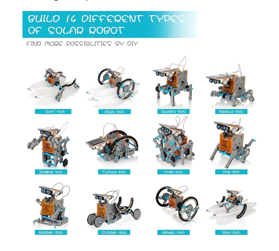 14-in-1 Solar Robot Kit Educational STEM Science Toy, DIY Solar Power Building Kit - Robotic Set Toys (Gray)