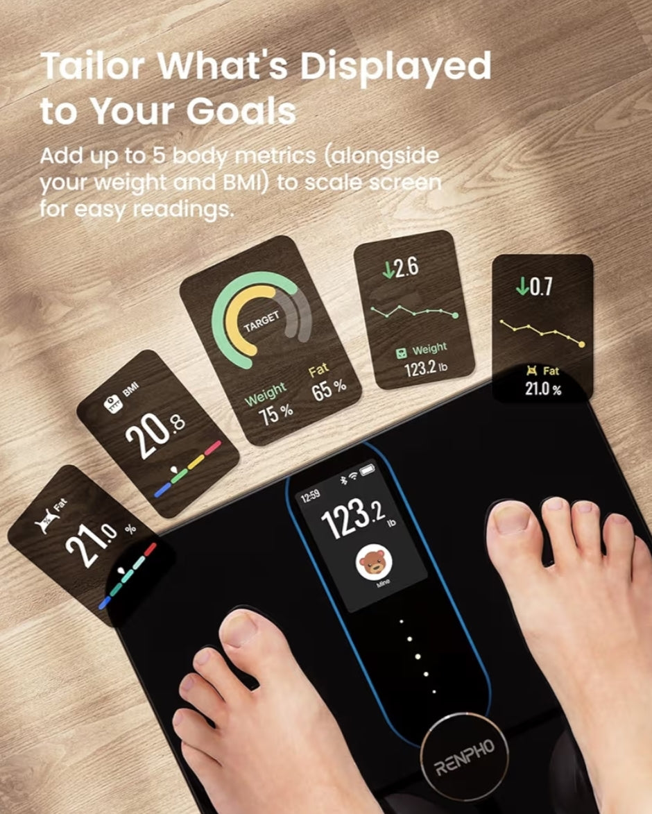Smart Scale for Body Weight Fat w/ Color Display, Wi-Fi & Bluetooth Fitness Equipment for BMI Muscle Mass Composition, Rechargeable
