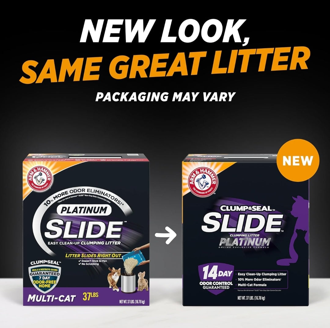 ARM & HAMMER Clump & Seal SLIDE Platinum Multi-Cat Clumping Litter, Easy Clean, Superior Odor Control - 37 Lbs
