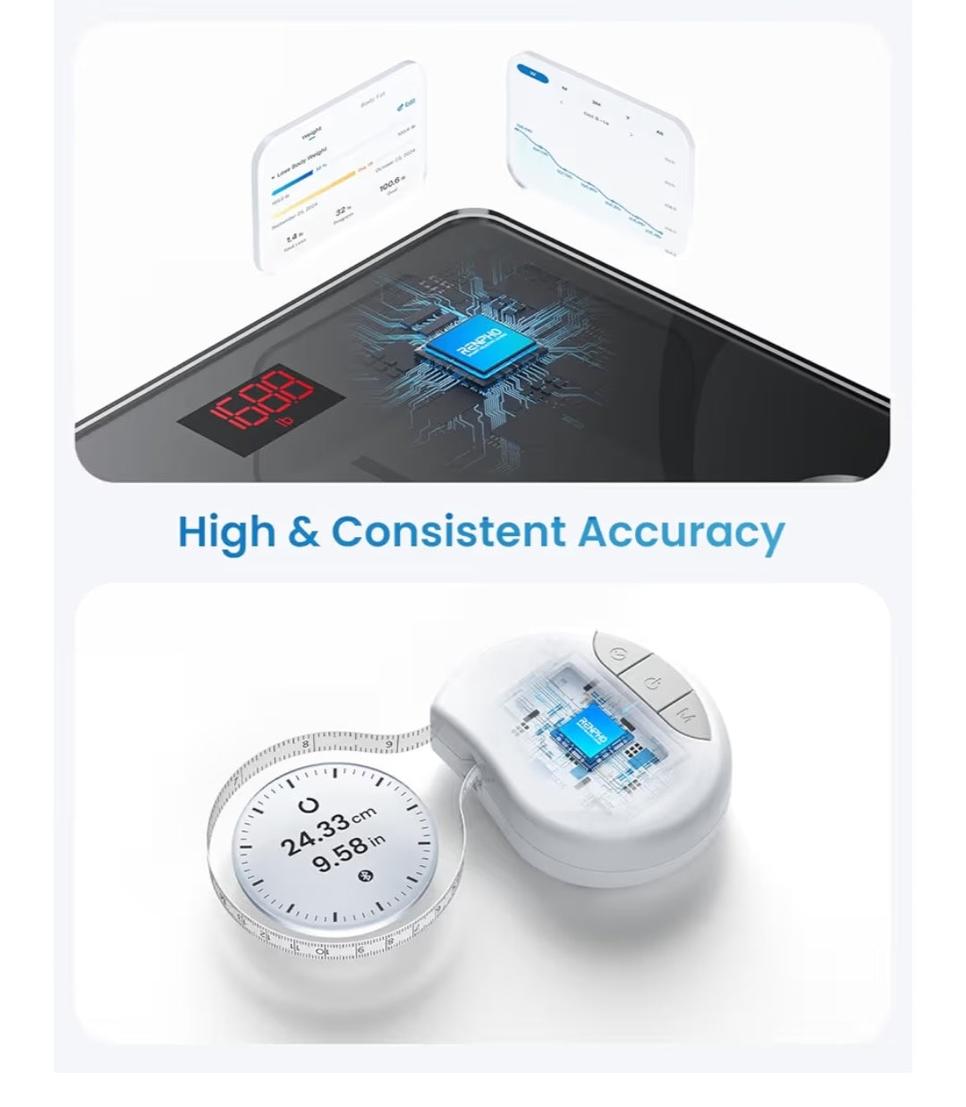 Digital Bluetooth Smart Scale w/ Tape Measure for Body Measuring, Weight Loss, Muscle Gain