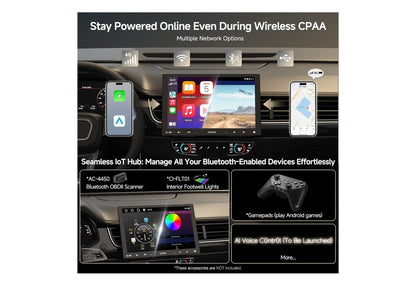 QLED 10" Dubbel-DIN & Enkel-DIN Aanpasbare Motorstereo Swewende Skerm Android 8 Kern 4GB+32GB, 4G LTE/Wi-Fi CarPlay & Android Auto, Dubbele Bluetooth, KI Klets, LD LRV