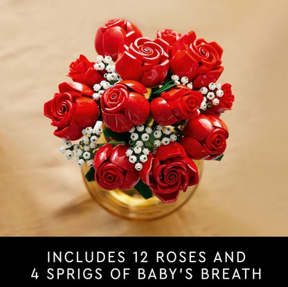 LEGO Botanicals Ruiker Rose Kunsblomme – Valse Rooi Rose Boustel vir Volwassenes, Ouderdomme 18+ – Huisdekor vir Tafeluitstalling
